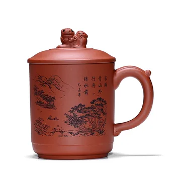 

400ml Yixing lion Purple Clay Tea Mug With lid,Purple Teacup Grit Tea Set Teapot,Healthy Chinese Premium Tea Mug