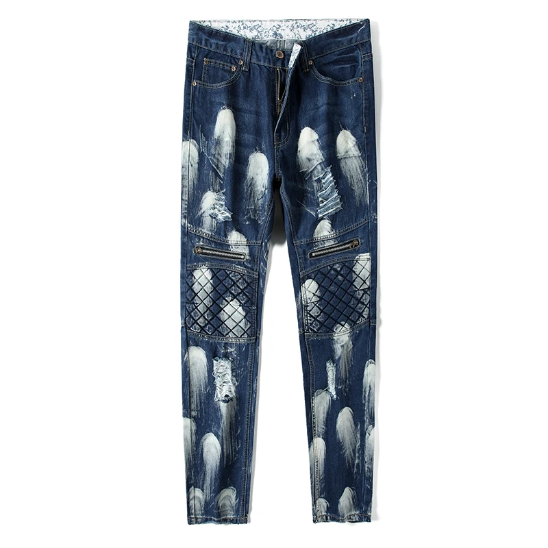 Новый для мужчин джинсы для женщин Европейский и американский стиль колени отверстия Снег цвет модные зауженные мужские джинсы #512