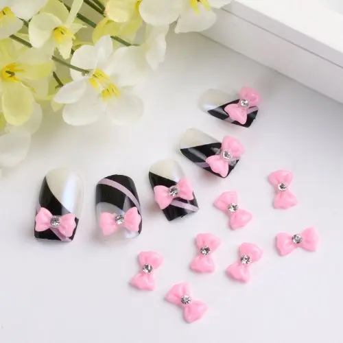 

YOST- 20pcs 3D Sticker Nail Art Deco for nail DIY With Rhinestone Arc Pink