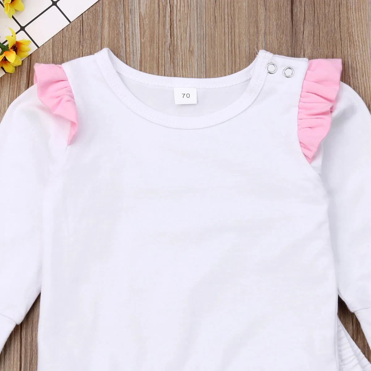 Pudcoco Newborn Baby Girl Clothes Fly Sleeve Solid Color Long Sleeve Tops Long Pants 2Pcs Outfits Cotton Clothes