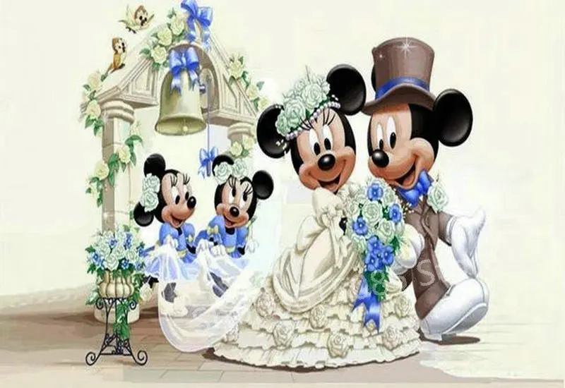 

Cartoon Mickey Mouse Married Square Round Drill 5d Diy Diamond Painting Mosaic 3d Embroidered Kids Gift Disney