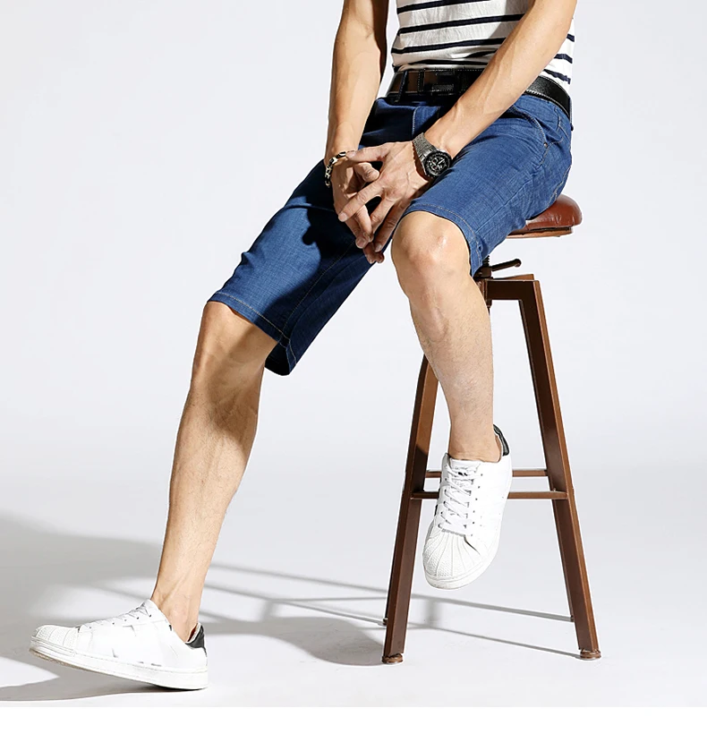 KSTUN Mens Jeans Shorts 2019 Summer Stretch Denim Jeans Shorts Light Blue Straight Slim Smart