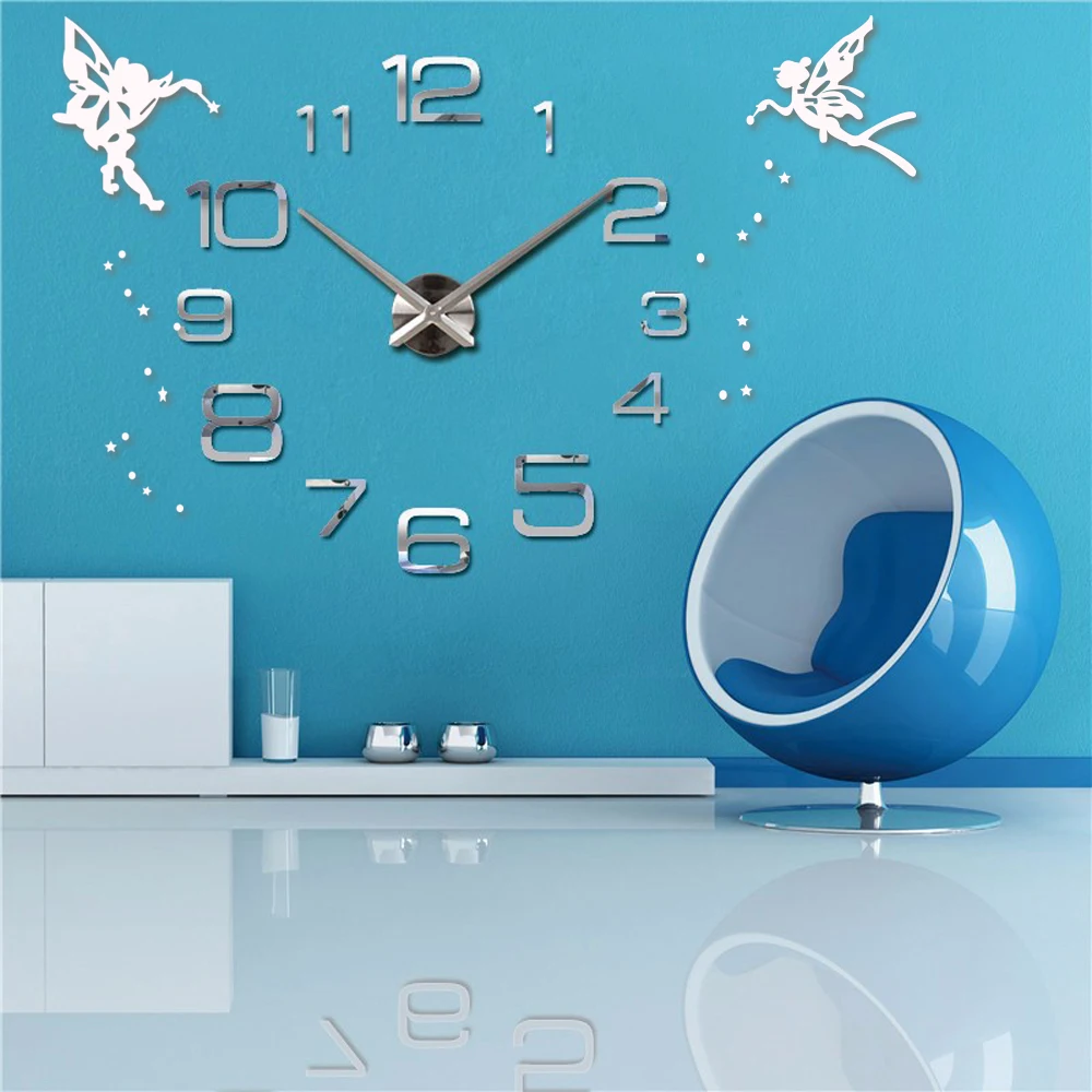 3D DIY большие настенные часы Ангел Акриловые зеркальные настенные стикеры бесшумные большие цифровые часы для гостиной арабская цифра настенные часы