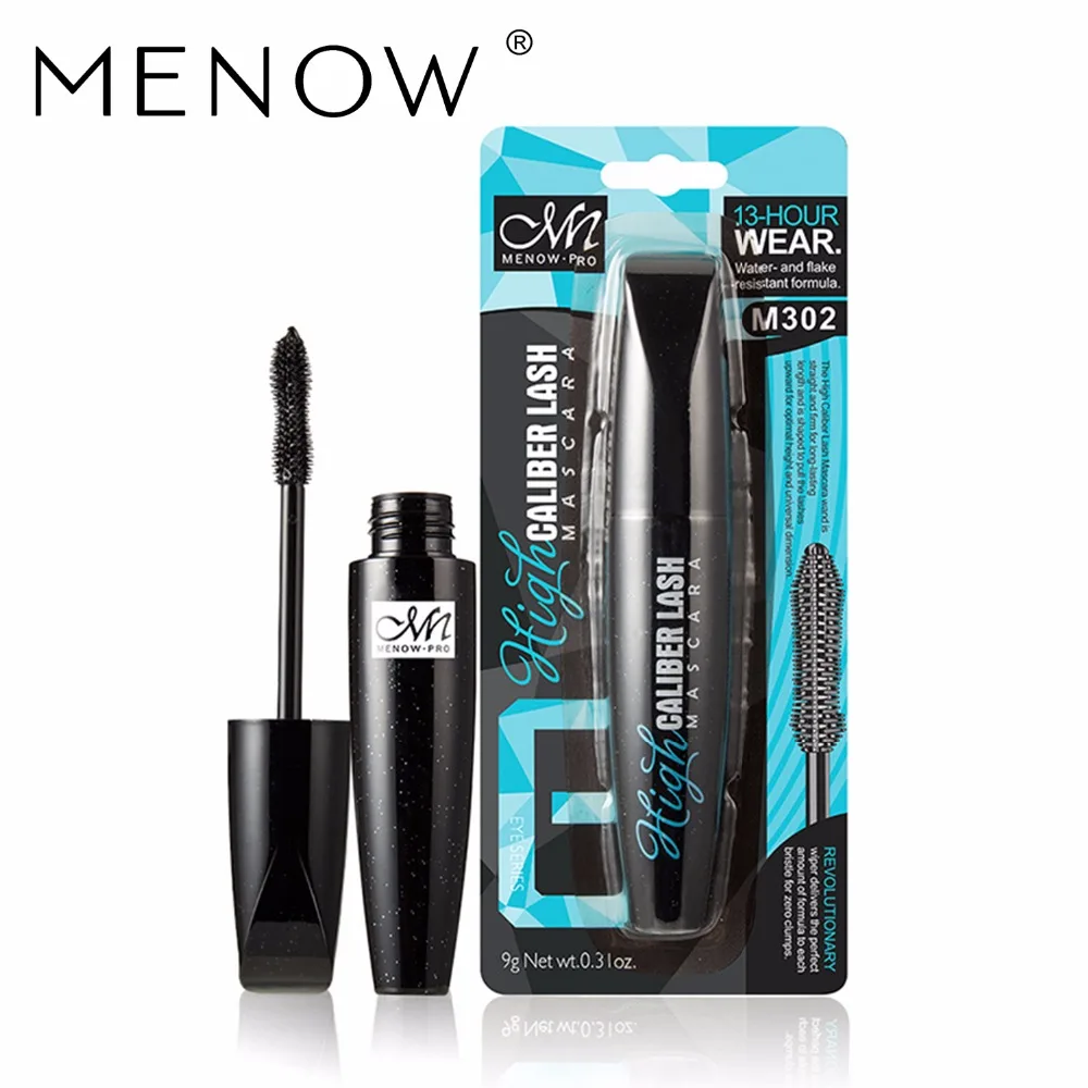 

MENOW Cosmetics Black Mascara Waterproof Thick Long Lock Color Lasting Flat Brush Head Mscarasa Make Up Easy to color M302