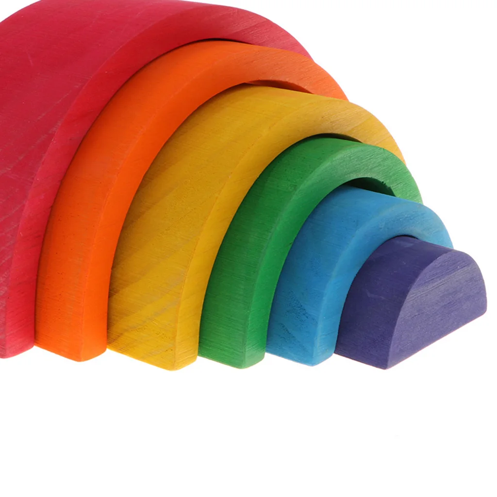 Montessorri Rainbow  Wooden Stacking Rings Arch Blocks Balance Game Kids Educational Toy Play Activity