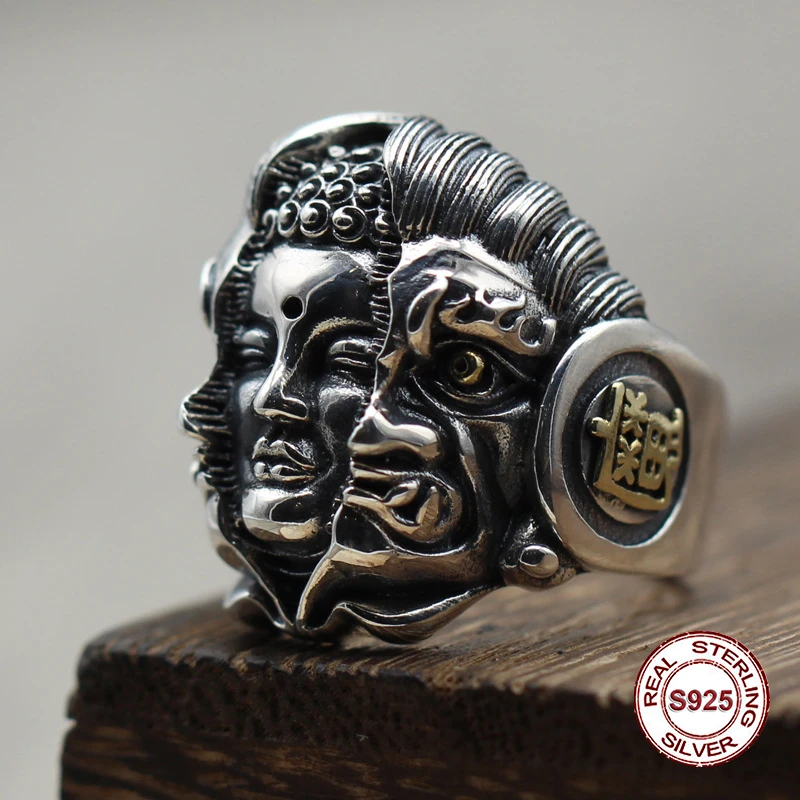 

S925 pure silver men's ring character of retro-retro Buddha's opening ring broke the spell Couples exclusive Gift to your lover