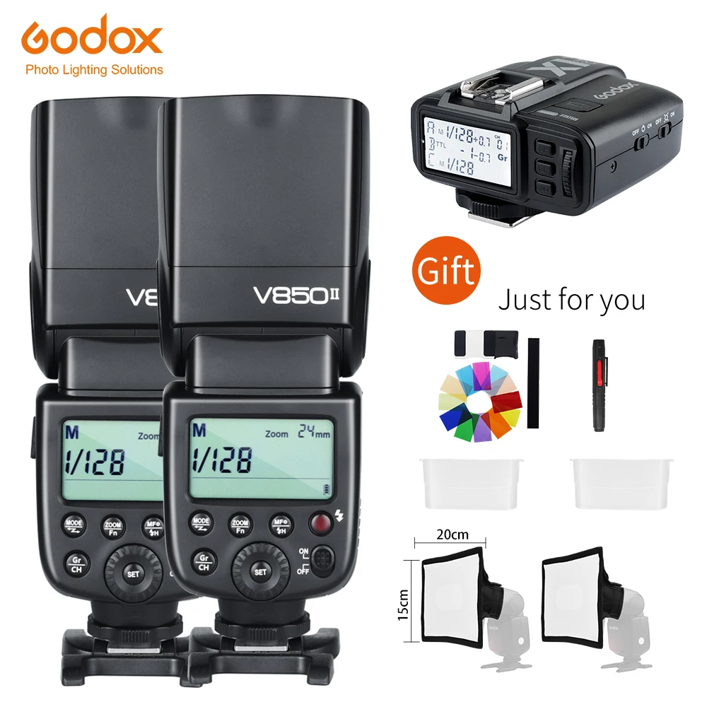 

2xGodox V850II GN60 Li-ion Battery 2.4G Wirless X System Speedlite Flash + X1T-C/N/S/F/O Trigger For Canon Nikon Sony Lumix Fuji
