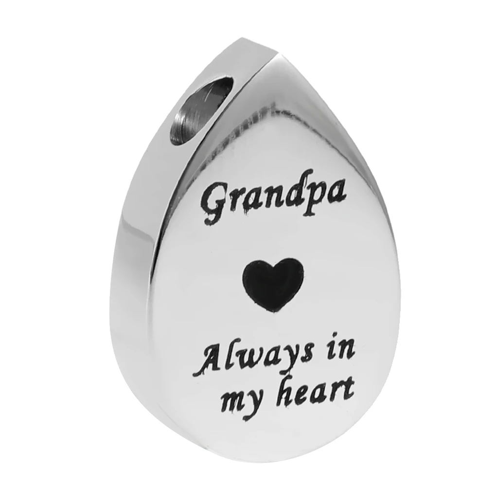 Classic Teardrop Stainless Steel Always in My Heart Mini Urn Memorial Keepsake Pendant for Earring Necklace Keyring Charms