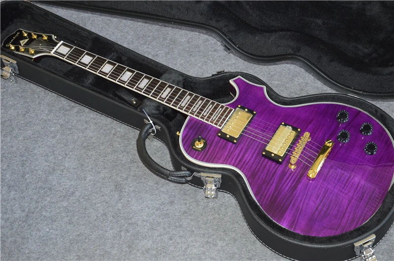 

China OEM Suneye LP Custom Style Guitarra Electric With Purple Tiger Grain Glossy Finish Solid Mahogany Guitar Body With Case