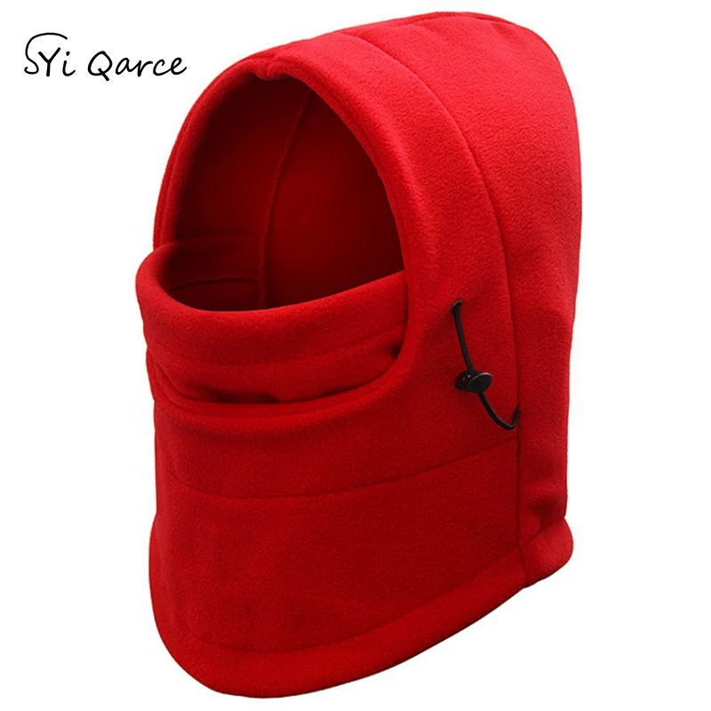 SYi Qarce, Мужская зимняя теплая шапка, Флисовая Балаклава, шапка, флисовая шапка для шеи, шапка для шлема для мужчин, уличная Лыжная велосипедная ветрозащитная шапка, NM270-75 - Цвет: Red