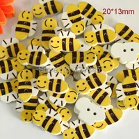 50pcs/lot Size:20*13mm Lovely Bee Shape Wooden Buttons Cute Cartoon Wood Button Wholesale price (KK-1039) 1