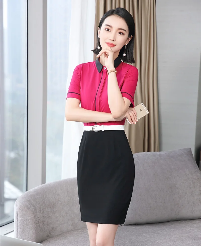 Elegant Red New Styles Summer Formal Dresses For Women Business Work Wear Dress Female Clothes With Belt Plus Size