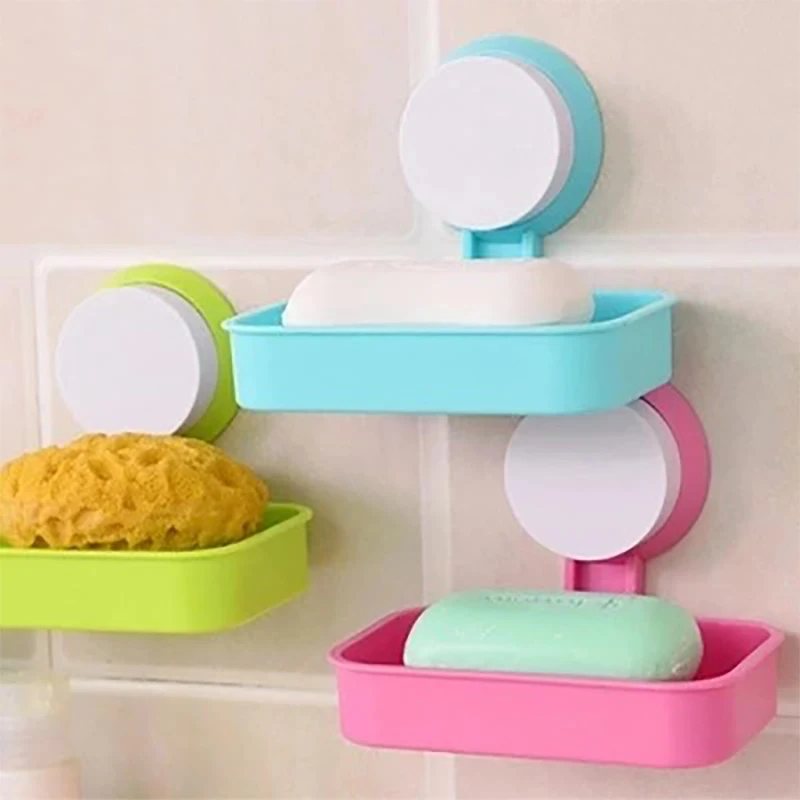 New Soap Dish Strong Suction Cup Wall Tray Holder Soap Storage Box For Bathroom Shower Tool