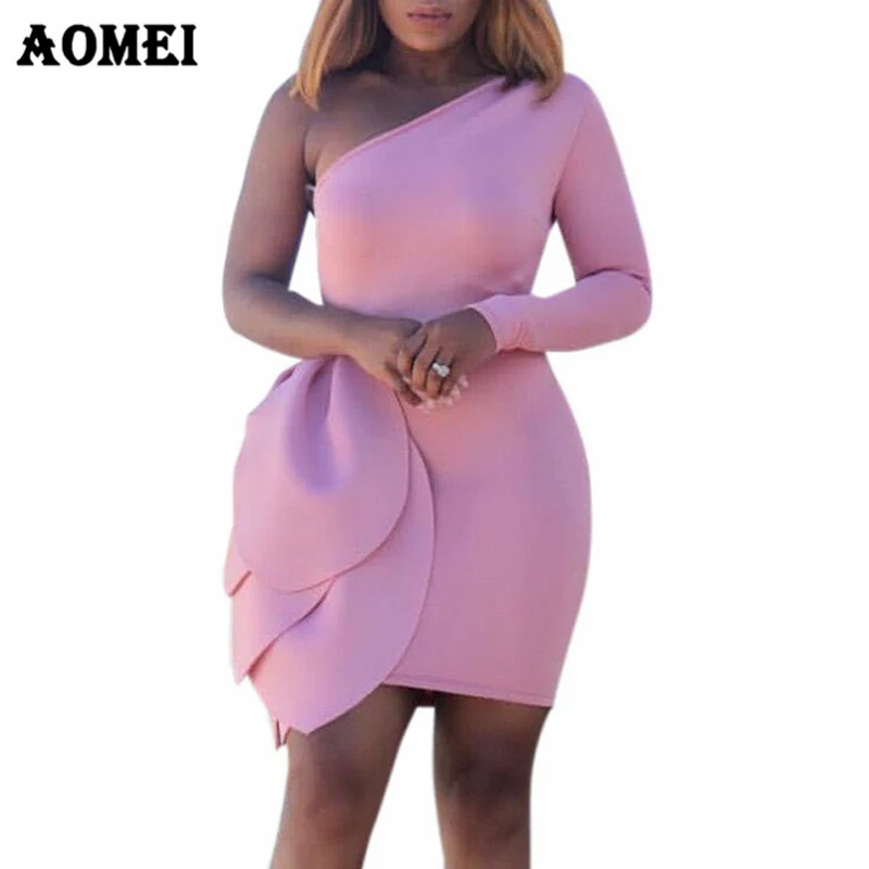 

Women Yellow Ladies Bodycon Dress Slim Elegant Fashion One Shoulder Tight Dresses Pencil Robes Spring Fashion 2019 Tunics Robes