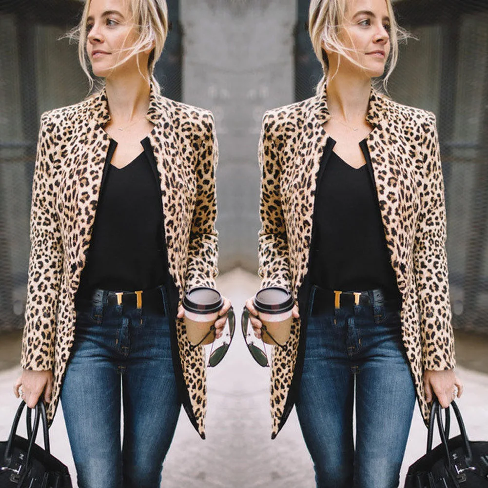 Hot Fashion Women Jackets Lady Cool Outerwear Coat Suit Leopard Plus Size Tops