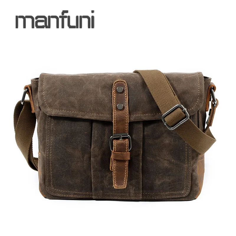 

Messenger Bag Men's Oil Wax Canvas Waterproof Crossbody Bags For Men Business Satchel Male Vintage Canvas Small Shoulder Bag