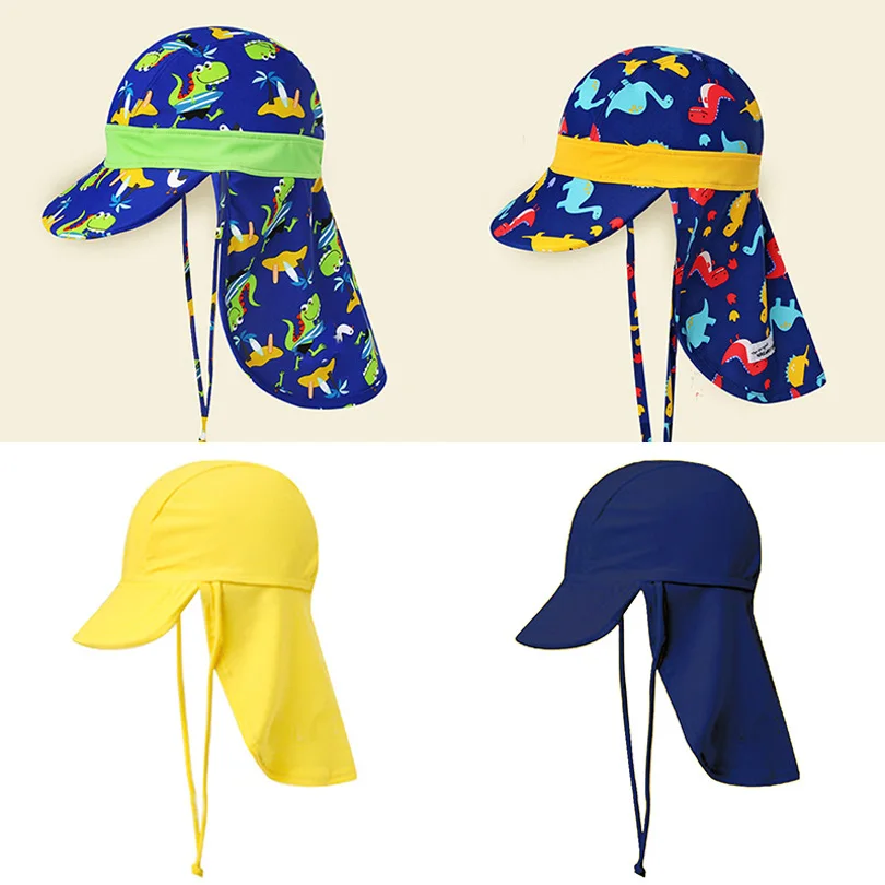 

Kids Children Summer UPF 50+ UV Protection Outdoor Beach Sun Hat Boy Girl Swim Cover Flap Cap Adjustable Dinosaur Cap Swimwear