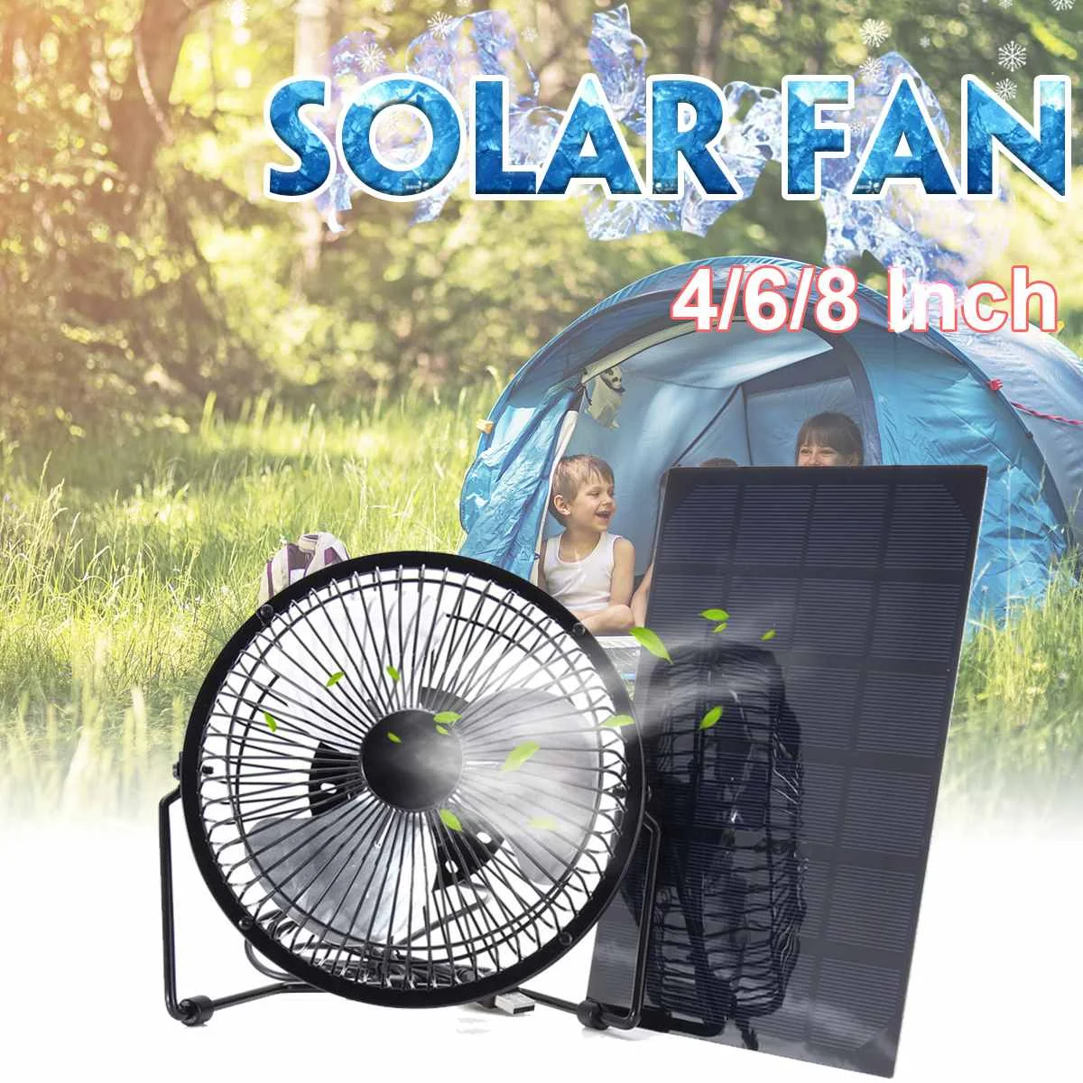 

Black Solar Fans panel Powered+USB Iron Fan 8 Inch Cooling Ventilation Car Cooling Fan for Outdoor Traveling Fishing Home Office