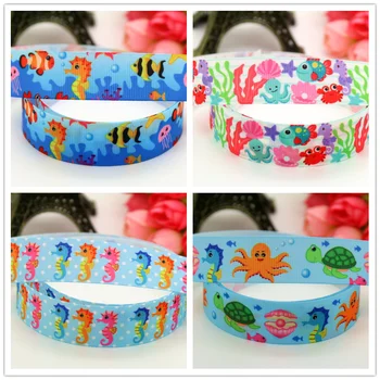 

DHK 7/8'' 5yards sea horse animals printed grosgrain Ribbon headwear hair bow diy party decoration OEM 22mm C1191