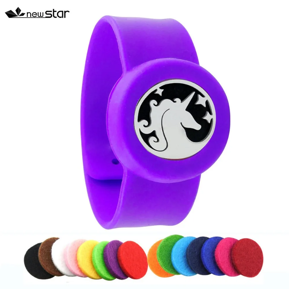 

Purple Essential Oil Mosquito Repellent Silicone Bracelet Stainless Steel Unicorn Aroma Diffuser Locket Slap Bracelet