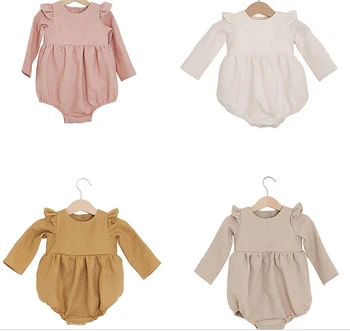 

Ins Hot 2019 Spring Summer Autumn Kids Infant Baby Girls Toddler Baby Rompers Ruffles Linen Clothings