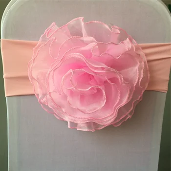 

200PCS/LOT White/Red/Blue/Orange Organza ChairCover Sashes Flower With Spandex Sashes bands Bow tie For Wedding Party Decoration