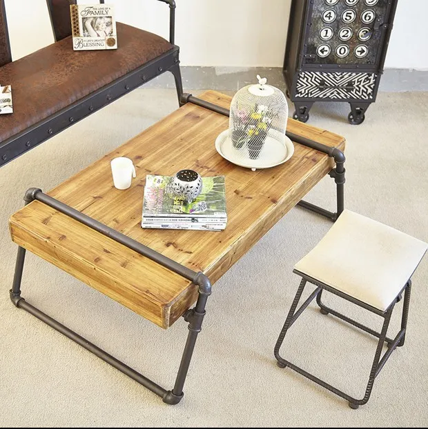 American pine tea table Iron pipes boutique style long table LOFT