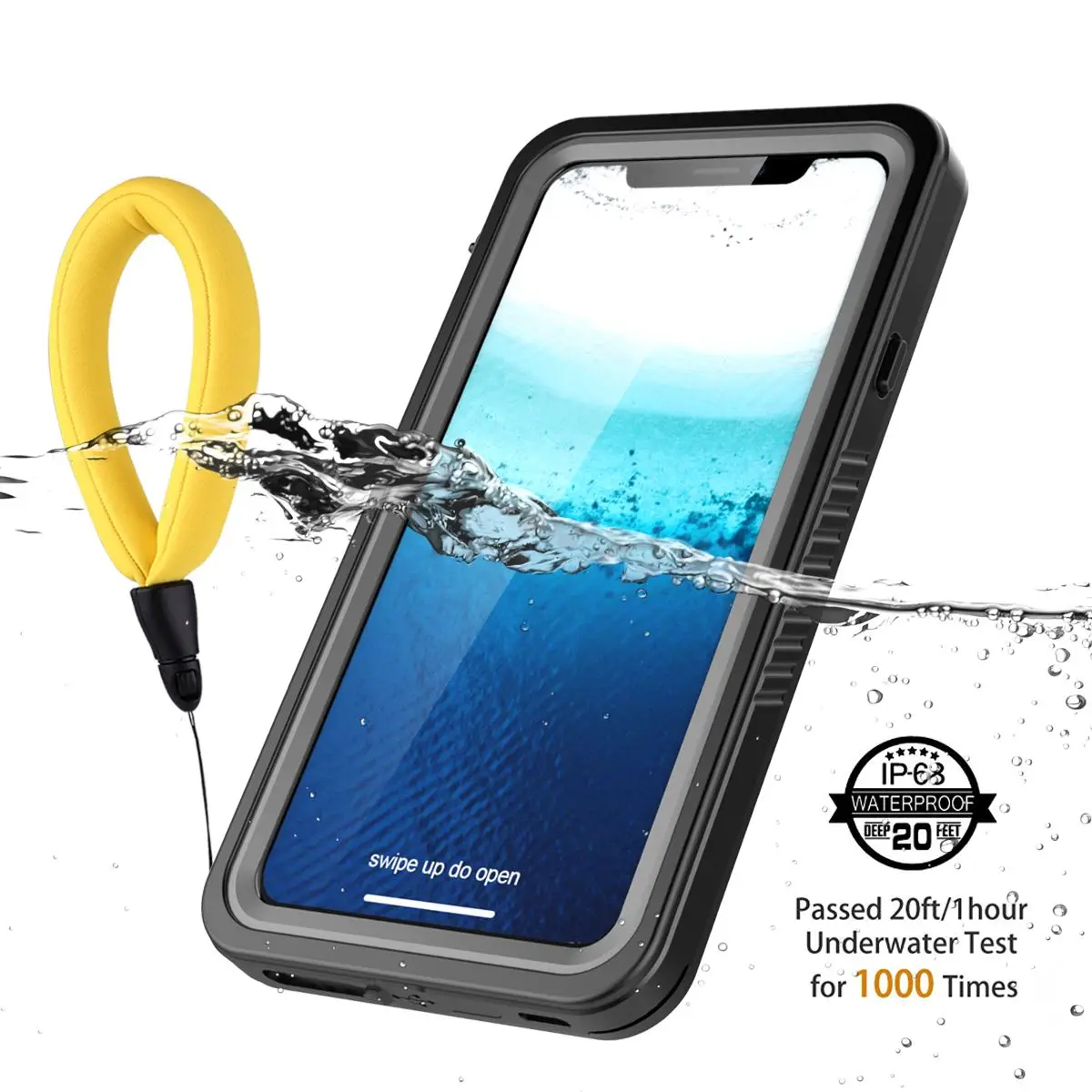 Водостойкие чехлы для телефонов для iPhone Xr/Xs Max Case 360 градусов Защитная крышка для iPhone Xr/Xs Max case с Плавучим шнурком - Цвет: Черный