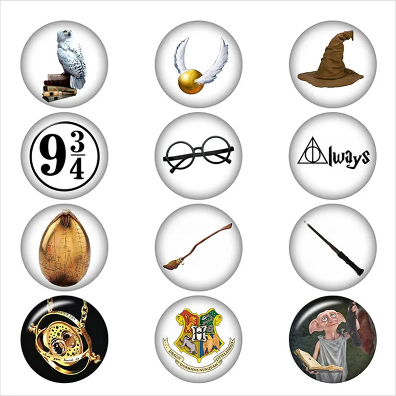 

HP Owl 9-and-3-4 Magic Snap Button Round Movie Cartoon Glass Snap Button Jewelry 10PCS Mixed