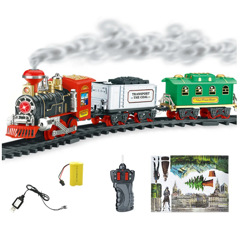 

ZXZ Radio-Controlled Anti-stress Children Boy Remote Control Conveyance Car Electric Steam Smoke RC Train Set Model Fun Toy Kid