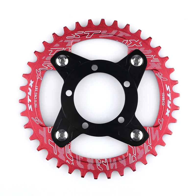 Top Bicycle 104BCD Aluminum Alloy 32T 34T 36T 38T Narrow Wide Chain Wheel MTB Bike Chainring w/ 104 BCD Chain Ring Spider Adaptor 4