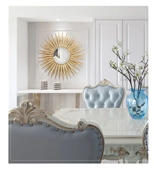 European Luxury Wrought Iron Wall Sun Flower Decorative Mirror 6