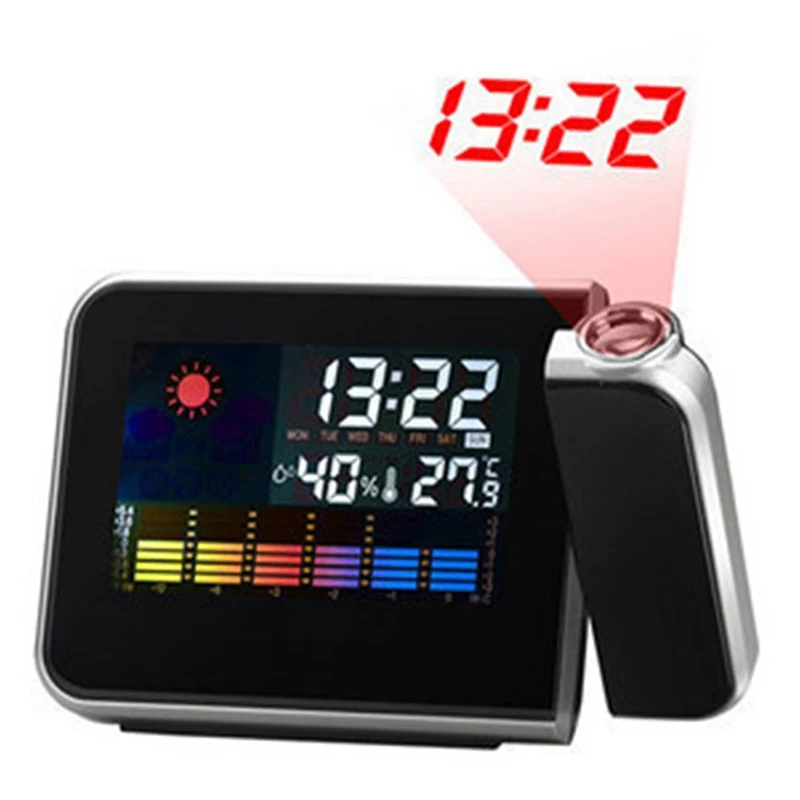 

Digital Projection Alarm Clock Weather Multi Function Desk Table Alarm Clocks Color Screen Calendar LED Wall Projection Clock