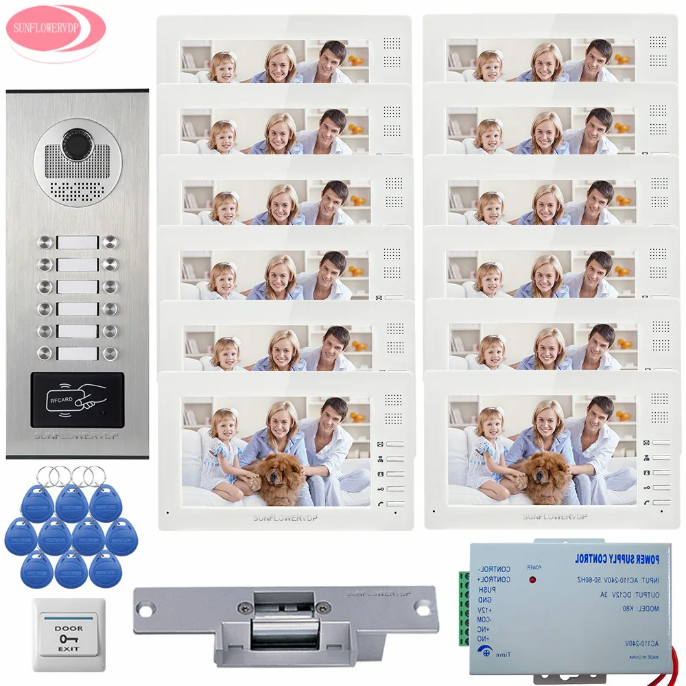

7'' Home Video Door Phone Intercom With Electronic Lock Rfid Access Control With Video Camera 12 Monitors Video Intercom 12
