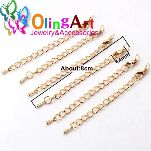14MM 12PCS KCG OlingArt 10/12/14/15/18/21 мм 12 шт./лот покрытие KC Золотой "сделай сам", зажим для ожерелья браслет с застёжкой "Лобстер" Расширение цепочки хвостами для изготовления ювелирных изделий - Цвет: 14MM 12PCS KCG