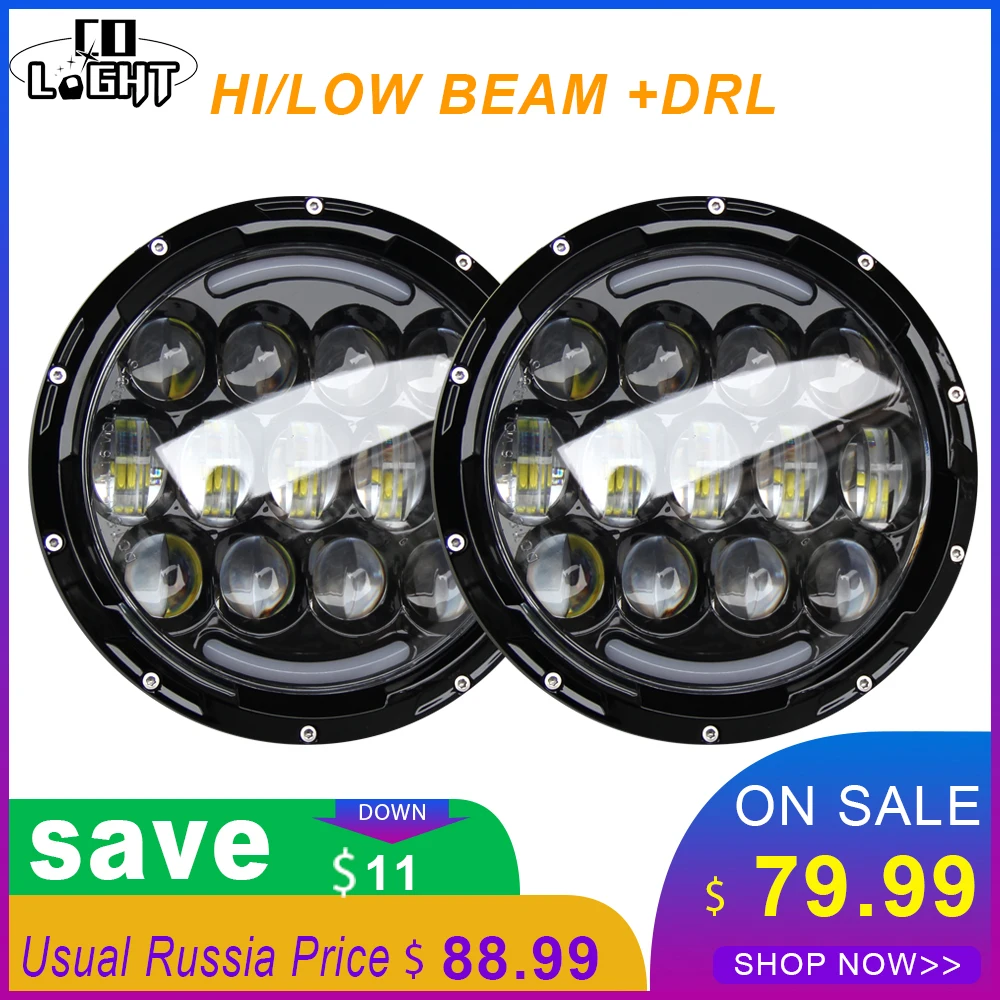 

CO LIGHT 7 Inch Head Light 105W Angel Eyes White Drl Amber Turn Signal Lights 9-30V for Lada 4X4 Urban Niva Uaz Hunter Offroad