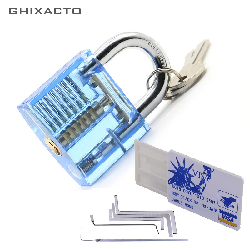 

GHIXACTO Transparent Lock Pick Set Visible Cutaway Practice Padlock Locksmith Tools Set With James Card Tools 5pcs Tension Tools