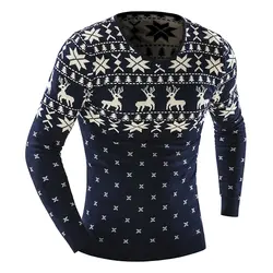 2017 Для мужчин Мода Зима животных печати свитер Для мужчин досуг тонкий тянуть Homme v-образным вырезом свитер Однотонный свитер XXL