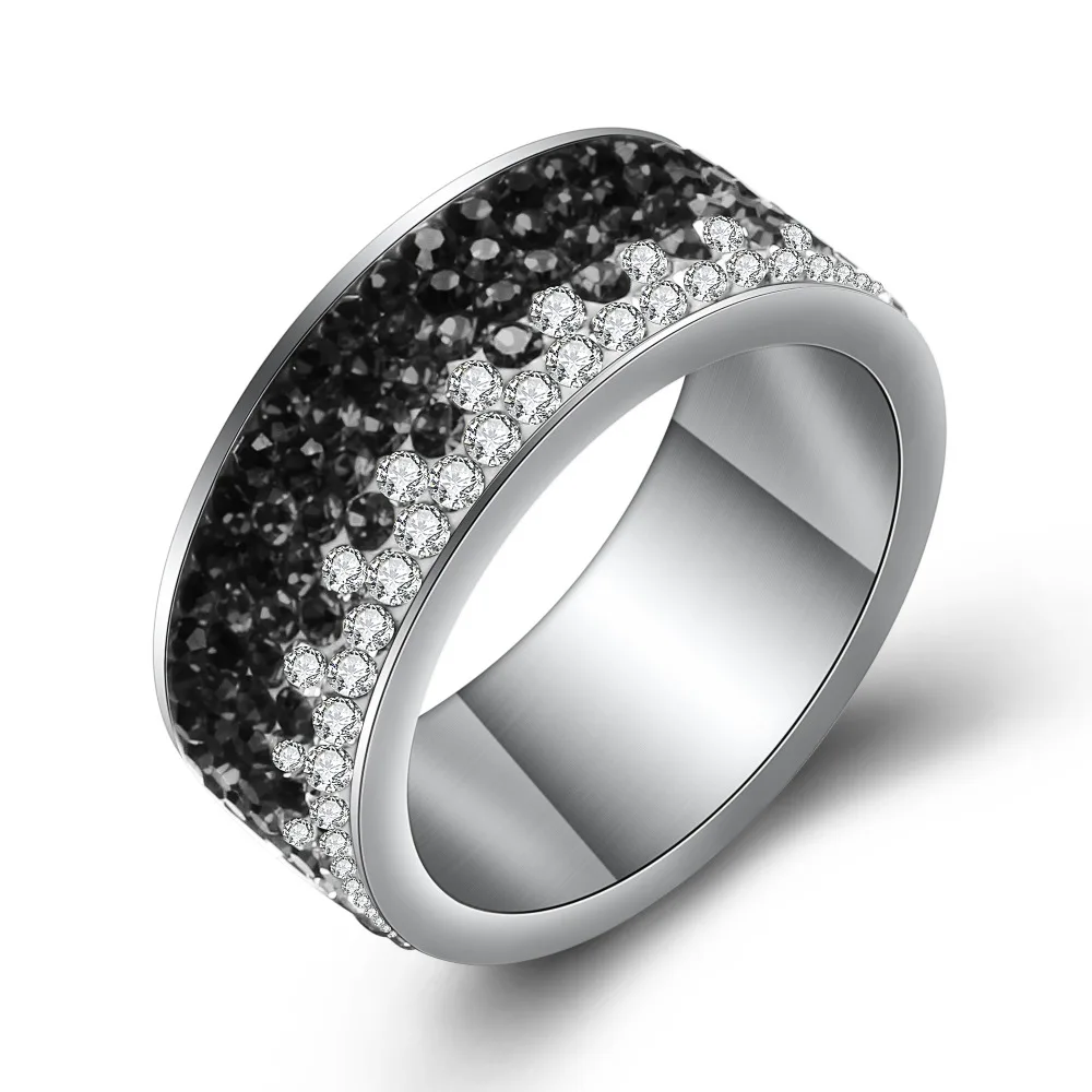 6/7/8/9# Different Color Line Crystal Fashion Jewelry Ring Stainless Steel Ring for women stainless steel ring finger ring