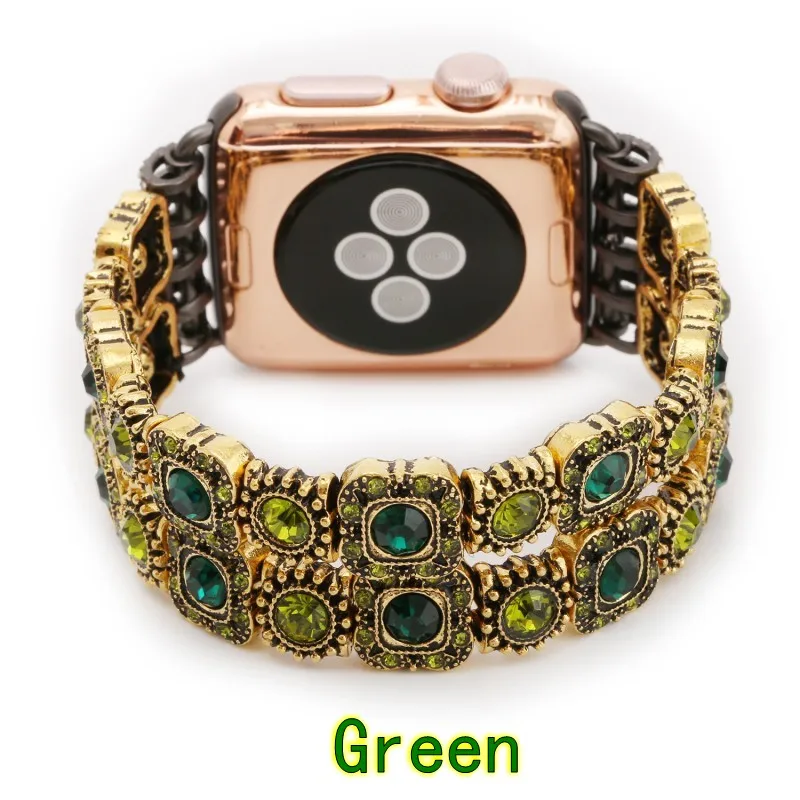 Ручной работы с украшением в виде кристаллов камни Эластичная лента ремешок для часов для apple Watch series 5 4 3 2 38 мм 42 мм 40 мм 44 мм браслет ремешок для часов - Цвет ремешка: Green