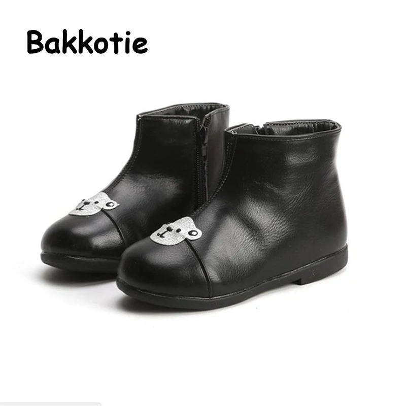 Bakkotie 2018 новая зимняя мода для маленьких девочек Pu кожаные сапоги детские черные теплые туфли для малышей Брендовые ботильоны для мальчиков