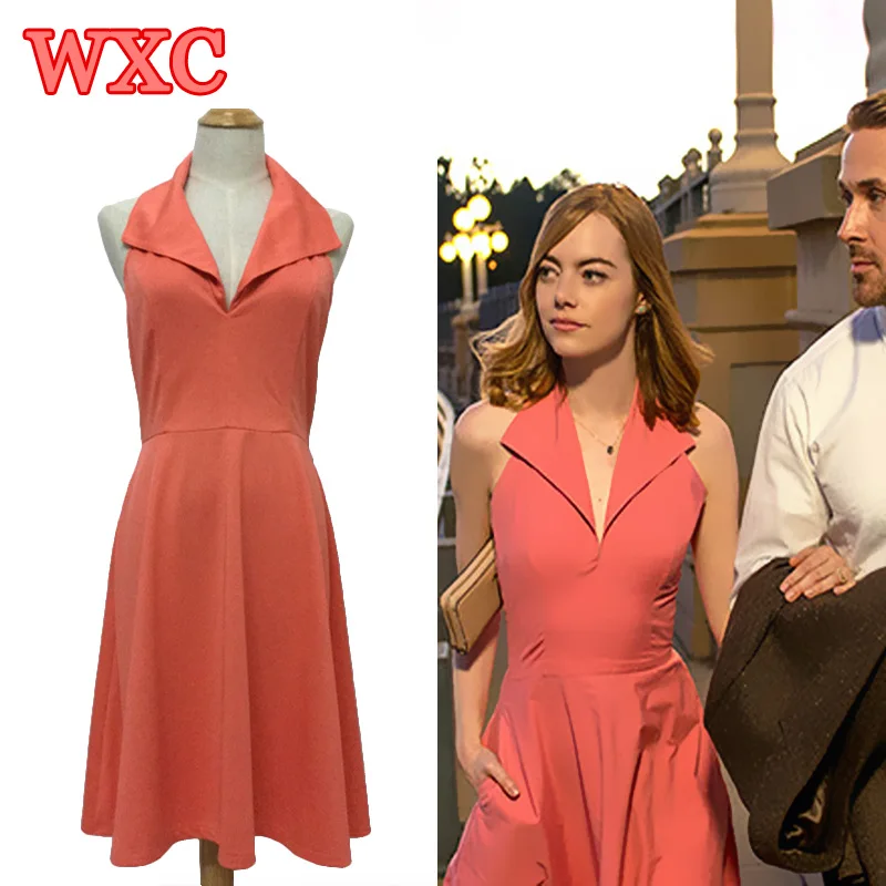 La la土地エマストーンmiaピンクdressコスプレ夏女性セクシーなパーティーウエディングdress背中の開いたオフショルダー