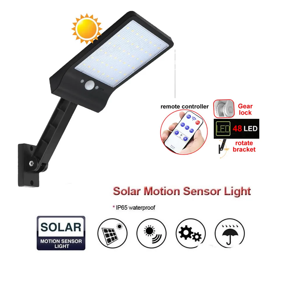 

Newest 800LM 48 LED Solar Power Street wall Light PIR Motion Sensor Lamps Garden Security Lamp remote controller pole sp