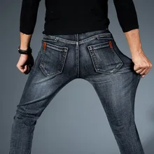 Стрейчевые джинсы мужские брюки прямые облегающие деловые брюки больших размеров джинсовые брюки