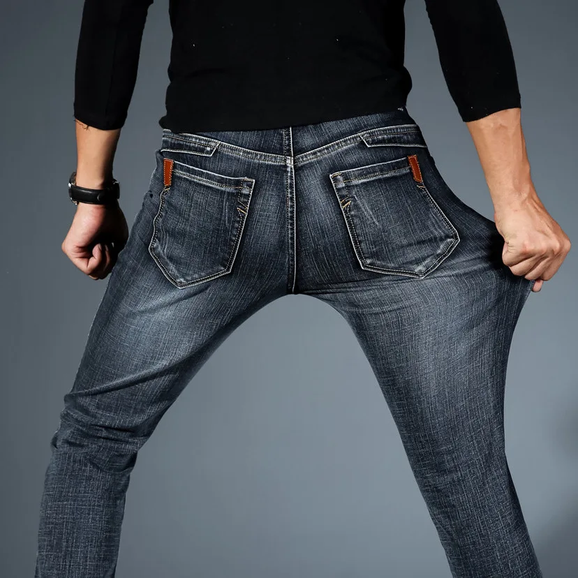 2018 Стрейчевые джинсы мужские брюки прямые облегающие деловые брюки больших размеров джинсовые брюки