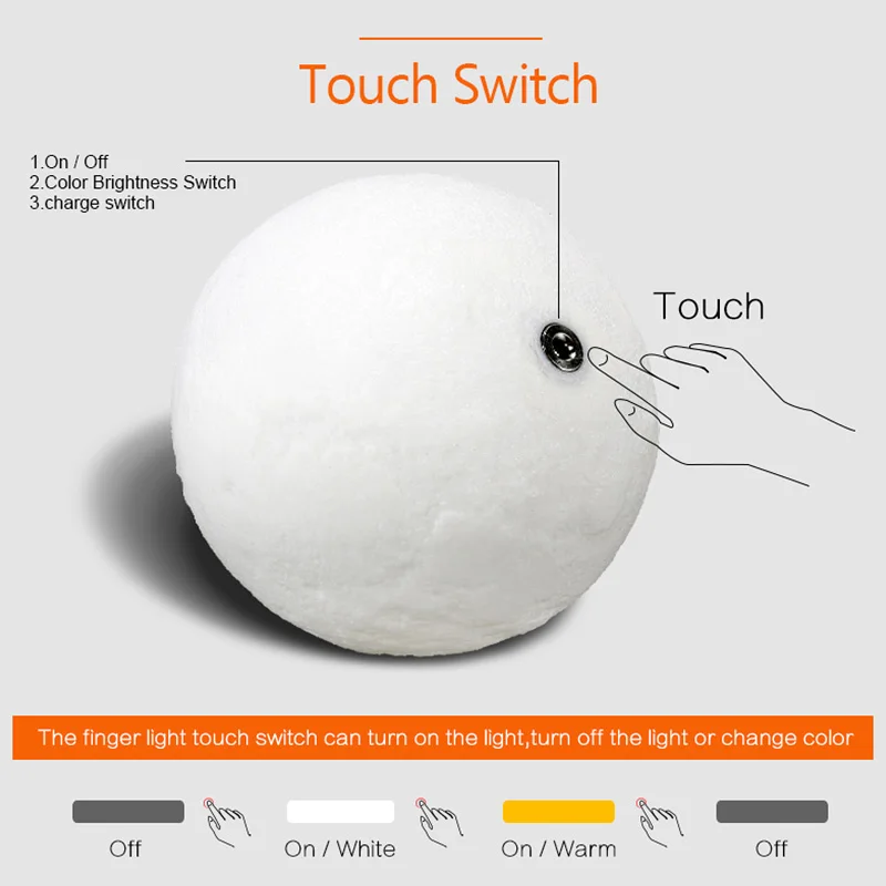  Dropshipping 3D Print Moon lamp LED Night light 20CM 18CM 15CM USB Moonlight 2 Color Changeable Tou - 32866077134