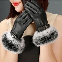 Новые 1 пара мягкие теплые варежки из искусственной кожи с кроличьим мехом Зимние перчатки женские de30de25