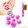 Bescon Mini Gemini Two Tone Polyhedral RPG Dice Set 10MM, Small Mini RPG Role Playing Game Dice D4-D20 in Tube, Pink Blossom 1
