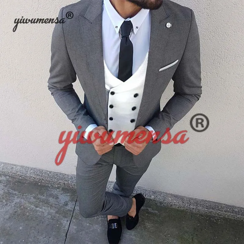 Traje Hombre Boda 3 предмета в комплекте Блейзер Свадебные для мужчин костюм приталенный костюм смокинг куртка с брюки для девочек Homme