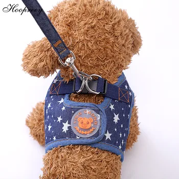 

Dog Pet Adjustable Harness and Leash Set Blue Denim Puppy Vest Breathable Pet Harness Straps Belt For Small Dog Chihuahua